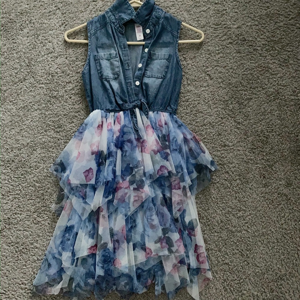 Justice Denim and Floral Dress Blue